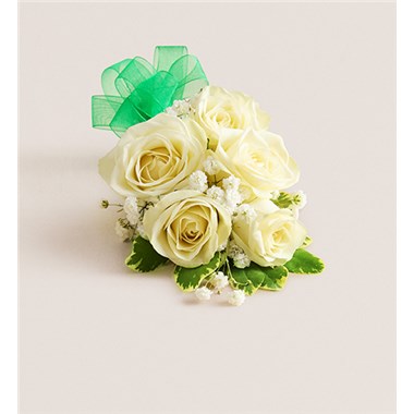 White Spray Corsage-Green Bow