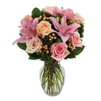 Pink rose petal & lily surprise flower arrangements for sale