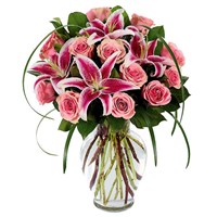 Sophisticated Rose & Stargazer Flower Bouquet for Mother's Day, available online at Ingallina's Gifts